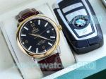 New Upgraded Omega Seamaster Watch - Black Dial Brown Leather Strap